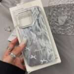 Ribbon Bow Wavy iPhone Case, Silver Bow
