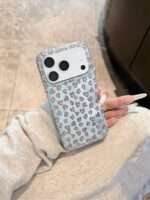Glossy Heart Print iPhone Case, Silver Blue