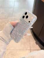 Glossy Heart Print iPhone Case, Silver Blue, side view