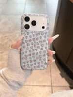 Glossy Heart Print iPhone Case, Silver Blue, in hand