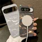 Ocean Wave MagSafe Google Pixel Case, White and Black & Gold with MagSafe charger