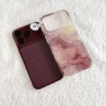 Burgundy Marble Shimmer iPhone Case, with and without the phone