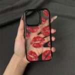 Red Kiss Print iPhone Case, transparent