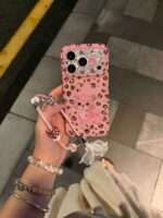 Pink Leopard Rhinestone iPhone Case
