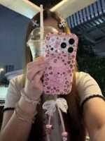 Pink Leopard Rhinestone iPhone Case
