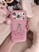 Pink Glitter Cherry Rhinestone iPhone Case