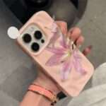 Pink Lily Wavy iPhone Case, Pink