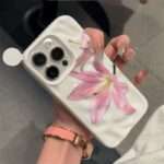 Pink Lily Wavy iPhone Case, White