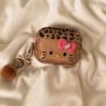Brown Leopard Bow Kitty AirPods Case with Pendant