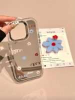 Mirror Flower iPhone Case with Blue Flower Grip, with flower grip, side view