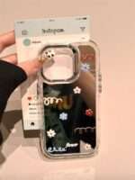 Mirror Flower iPhone Case with Blue Flower Grip, mirror back