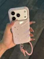 Starry Glitter iPhone Case with Wrist Strap, Pink