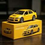 EVO-style rally sedan diecast car 1:36 in yellow with gift box